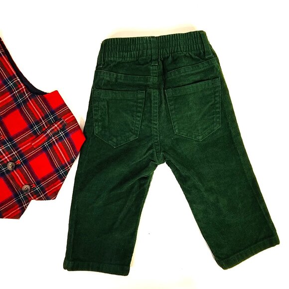 Janie and Jack SET Green Corduroy Pants and Holiday Plaid Vest 6-12 Months - Picture 12 of 16